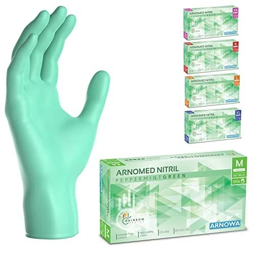 ARNOMED gants jetables vert, gants nitrile taille M, gant jetable avec 100 pièce