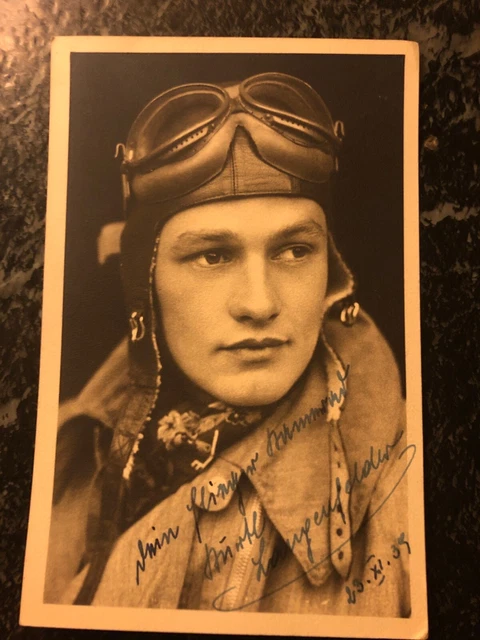 FOTO PORTRAIT, PILOT der Luftwaffe Fliegerhaube, Jacke, Widmung 1939