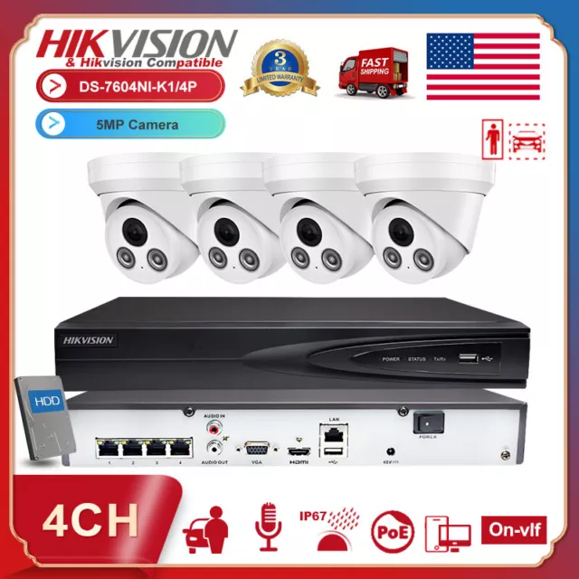Hikvision 4CH 4POE 5MP Security IP Camera System Indoor Outdoor CCTV Turret Lot