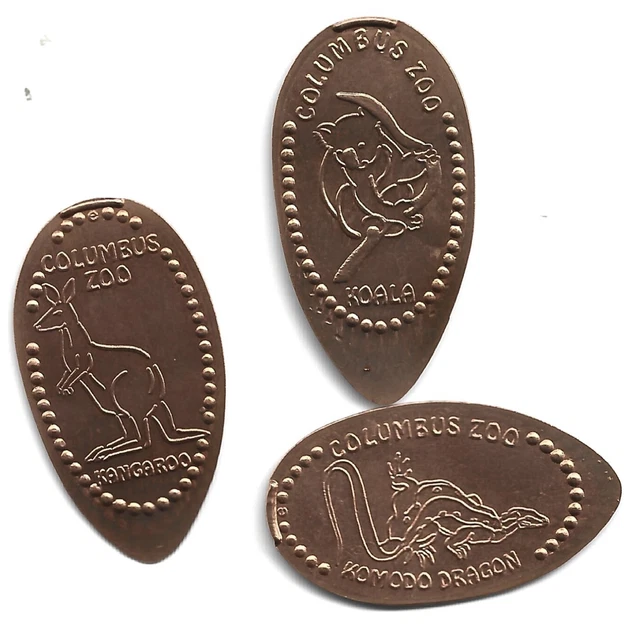 3 ELONGATED COPPER pennies (cents) COLUMBUS ZOO & AQUARIUM Powell OH m