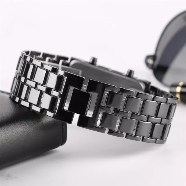 ✅ Montre Numérique Métal Homme LED Rouge Étanche Idée Cadeau Lave Bijoux Noir 2