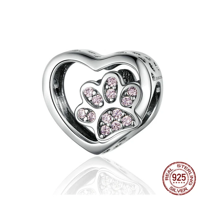 Hund Katze Pfote Liebe Herz 925 Sterling Silber Charm Bead Armband Geschenk