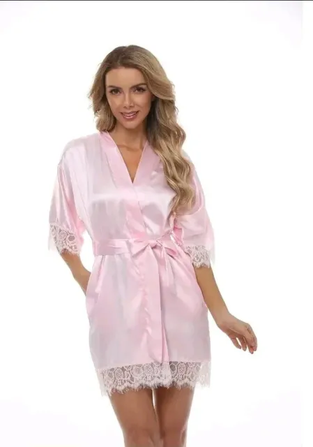 Damen Morgenmantel kurzer Kimono aus Satin-Optik