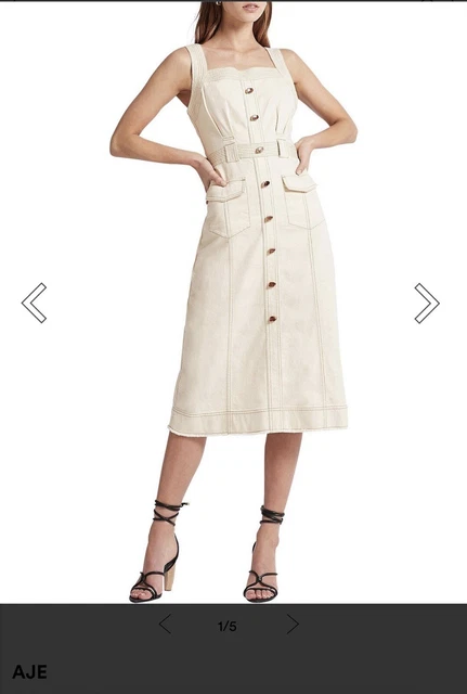 AJE DENIM DRESS White Sz 8 AJE RECLAIM DENIM MIDI DRESS square