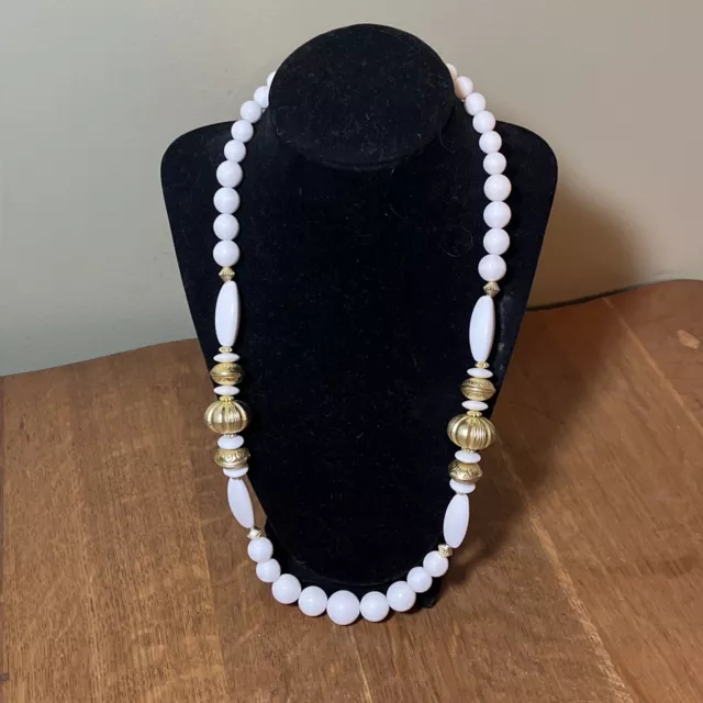 Vintage 24” White And Gold Beads 3-26