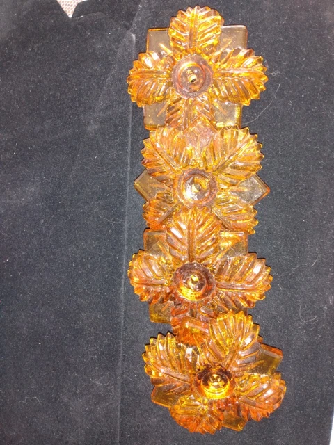 Vintage Pressed Glass Rosette Flower Curtain Tie Backs  Set Of Four Amber 3"