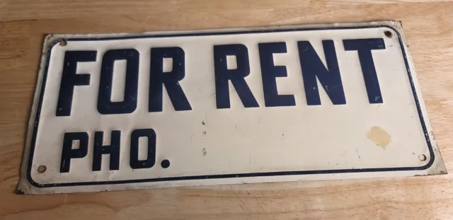 Vintage 1950’s 60’s For Rent Sign Early Embossed Metal Sign