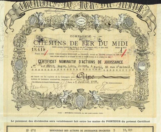 FRANCE MIDI RAILWAY COMPANY stock certificate/bond