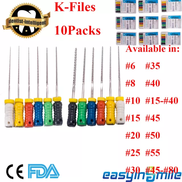 10Pk Dental Endodontic Root Canal K-FILE 25mm File Hand Use Stainless Easyinsmil