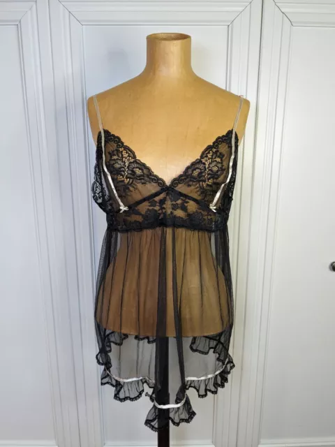 Victoria's Secret Sheer Lacy Babydoll Lingerie Nightie in Black Size Medium