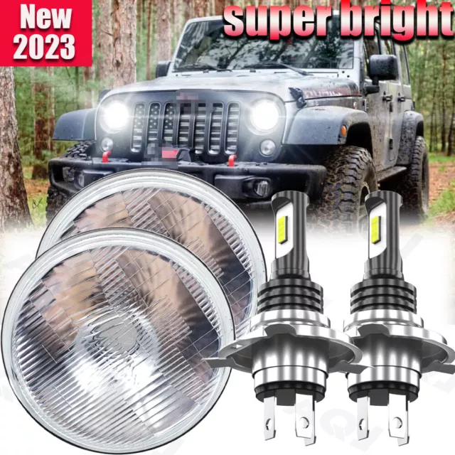 7"Inch led GLASS Headlight Round, ORIGINAL CLASSIC LOOK Conversion Chrome pair