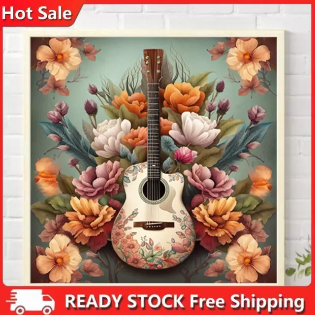 Paint By Numbers Kit On Canvas DIY Oil Art Guitar Flower Home Wall Decor 40x40cm