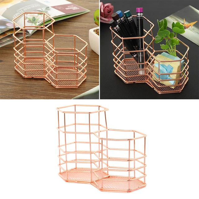 Desktop Storage Pens Metal Makeup Brush Holder Round Office Table Wrought Iron