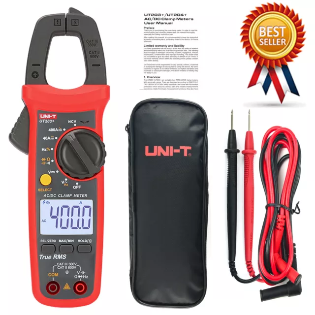 UNI-T UT203+ Digital Handheld Clamp Meter AC DC Current Tester 400-600A,True  #