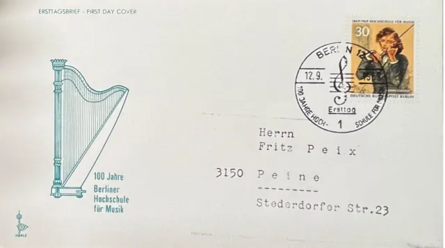 100 Jahre Berliner Hochschule für Musik 1969 Bundesrepublik  Ersttagsbrief