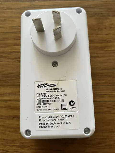 Netcomm NP504 500Mbps Powerline Adapters with AC Pass-through 2