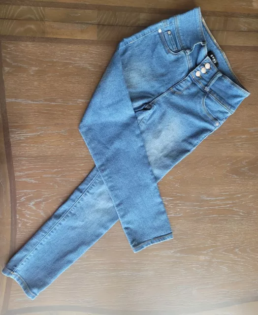 Pantaloni jeans denim blu DKNY 3 bottoni taglia 10 3