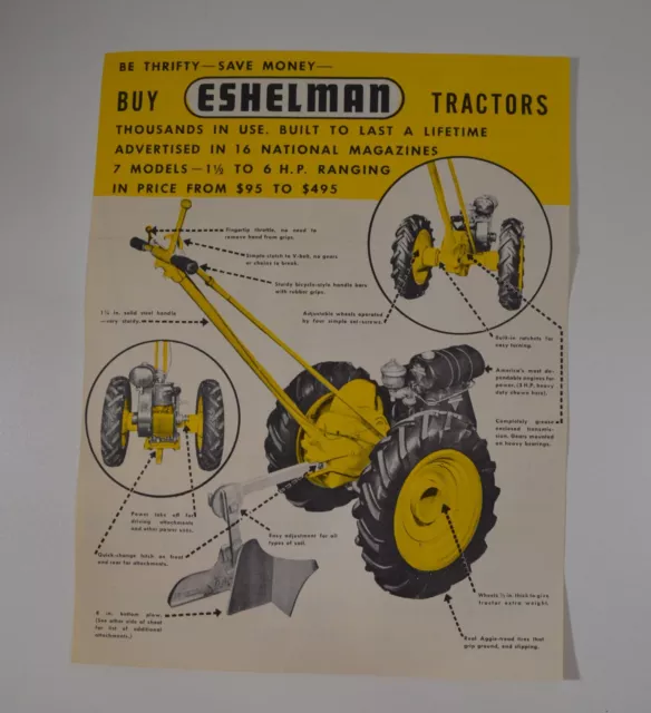 Vintage Eshelman Tractor 1950's Sales Brochure 8.5" X 11"