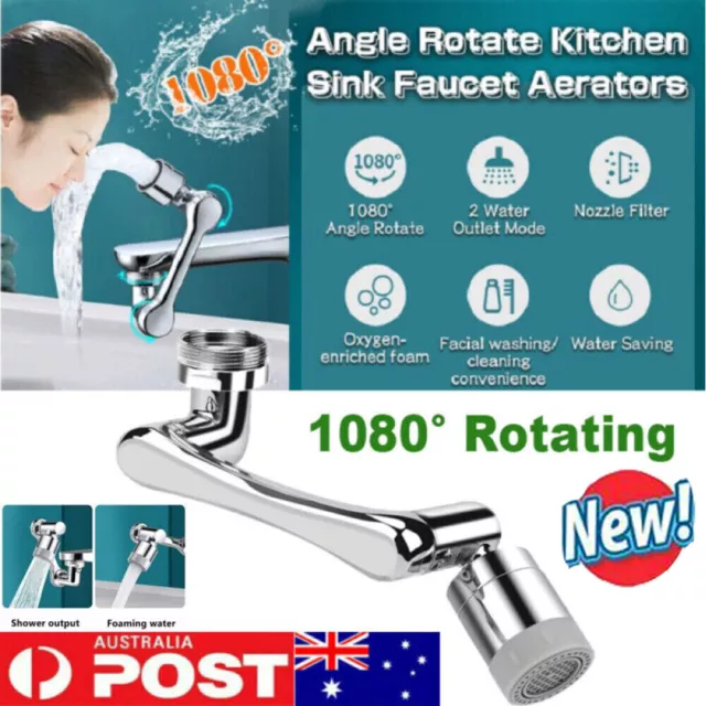 Extension Rotate Robotic Faucet Extender Arm Tap Universal 1080 Swivel Spray AU