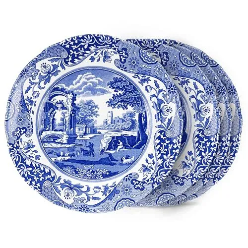 Spode Blue Italian Salad Plates Set of 4, 7.25”, Fine Earthenware, Made in