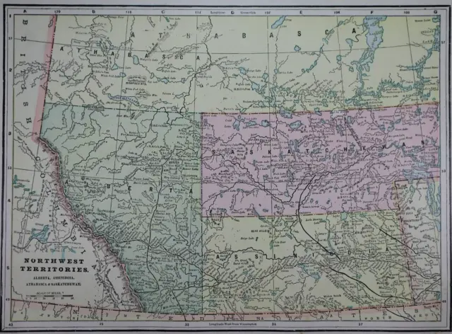 Old (11x14) 1899 Cram's Atlas Map ~ NORTHWEST TERRITORIES, CANADA  ~Inv#498