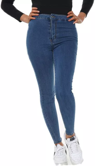 Ladies Ex High Street Mid Waist Jeans Skinny Denim Jeggings Lift Shape  Pants