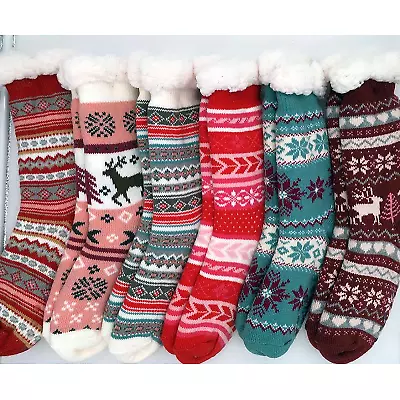 Ladies Cute Cosy Thermal Fleece Socks Sherpa Lining Slipper Bed Sock Anti-Slip