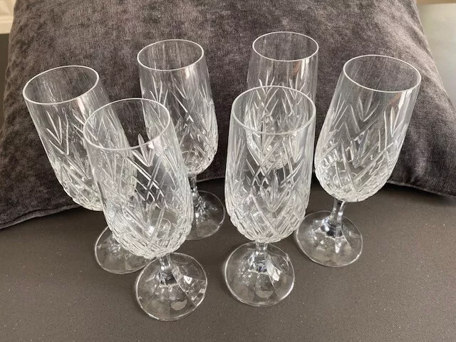 Set of 6 Crystal Lead  Cut Champagne Glasses