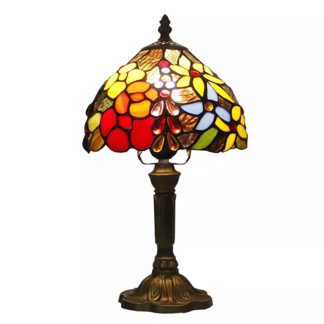 Retro Stained Glass Rose Tiffany style Table Bedside Reading lamp Dia 8 inch