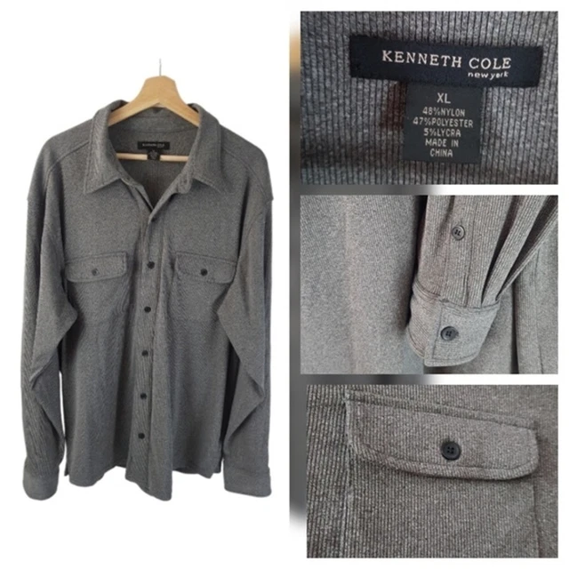 Men's Kenneth Cole New York XL Button Down Ribbed Stretch Gray Melange Shirt