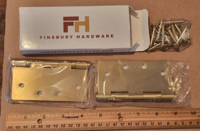 Finsbury Hardware Brass Heavy Duty Door Hinge  4" x 4" Pack Of 2