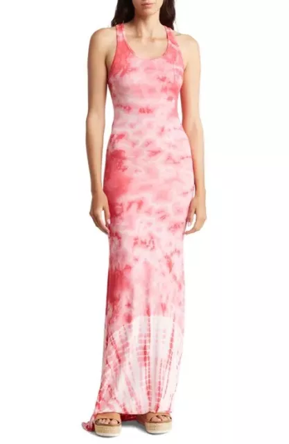 Go Couture Resort Tie Dye Maxi Tank Dress Pink Stretch Micro Modal Women Small