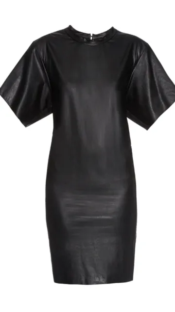 BNWT Isabel Marant Jadis Black Faux Leather Mini Dress Ruched Back Sz 38