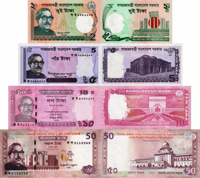 BANGLADESH - Lotto 4 banconote 2/5/10/50 Taka FDS - UNC