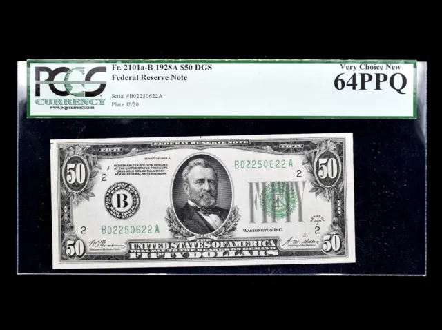 1928-A $50 FEDERAL RESERVE NOTE ✪ PCGS 64 PPQ ✪ FR 2101a-B EPQ BILL ◢TRUSTED◣