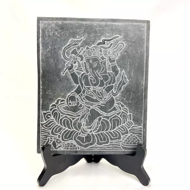 Engraved Etched Black Slate Lord Ganesh God Wall Hanging Ganesha Ganapati