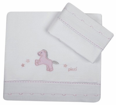 Lenzuola Culla Picci Milky set 3pz Ricamato Cod PC612501 Var 01 Bianco Rosa 