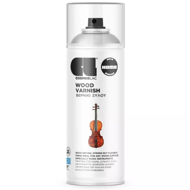 Barniz en aerosol de madera Cosmoslac - laca de secado rápido brillante o satén - lata de 400 ml