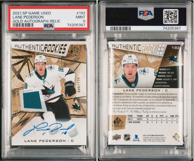 2021 Upper Deck SP Game Used #192 Lane Pederson Gold Auto Relic RC PSA 9