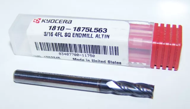 3/16" (.1875") CARBIDE END MILL 4 FLUTE - AlTiN COATED KYOCERA 1810-1875L625