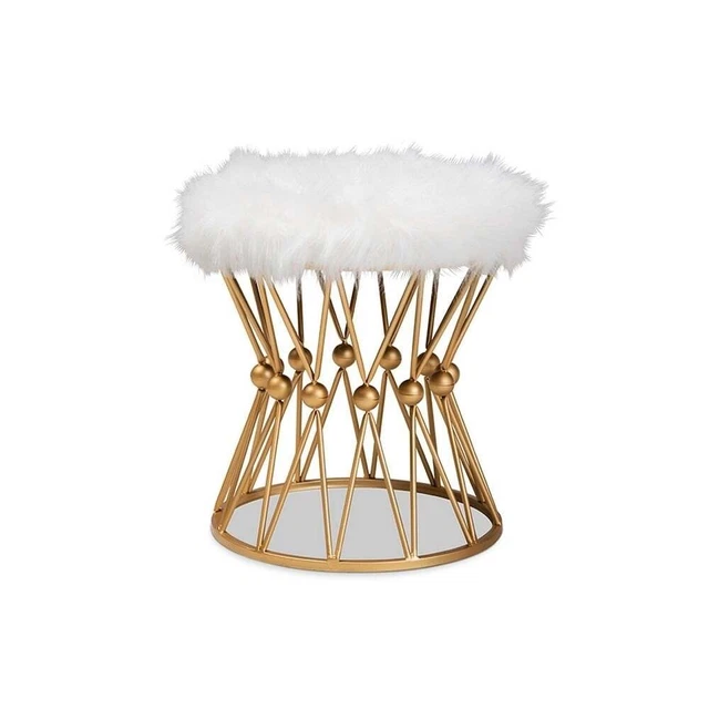 Baxton Studio Leonie Glam And Luxe White Faux Faux Upholstered Gold Finished