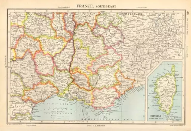 Antique Map 1947 Bartholomew France, South-East Corsica