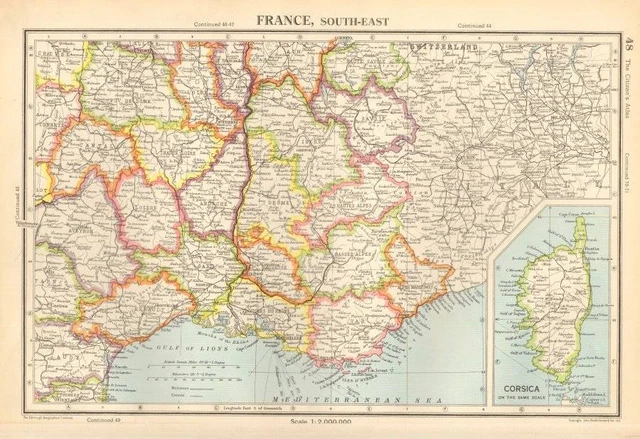 Antique Map 1947 Bartholomew France, South-East Corsica