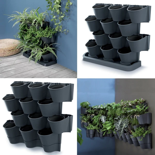 Blumentopf 12er Set Vertikaler Garten Anthrazit Pflanzwand Taschen Wandgarten