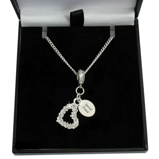 Engraved Heart Necklace for Woman, Girl with Personalised Silver Tag & Gift Box