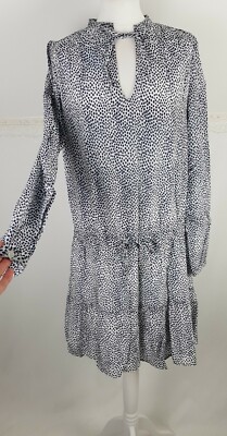 Gestuz Navy Viscose Tacel Dress with flippy skirt Smock  spotted Size 8 (36)