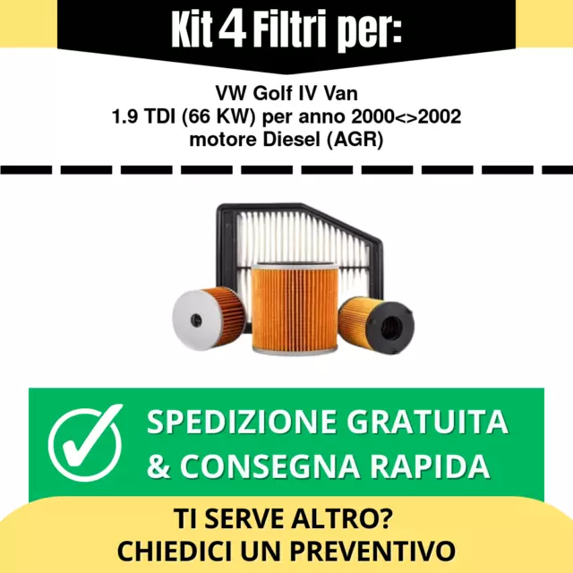Kit Tagliando 4 Filtri per VW Golf IV Van 1.9 TDI 66 kw anno 2000<>2002