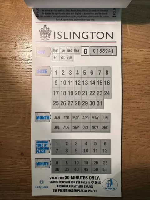 Islington Zone G (Emirates Stadium) 20 x 30 Min Visitor Parking Vouchers.