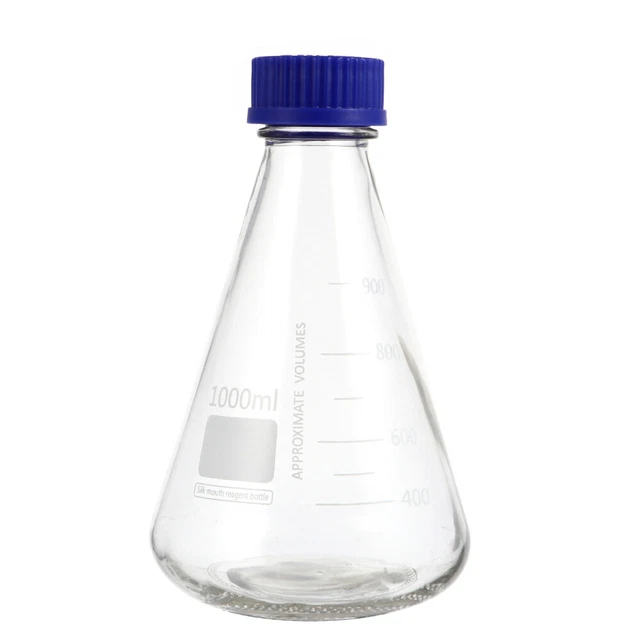 Flacone Laboratorio Con Tappo Pallone Di Vetro Conico Erlenmeyer Da Laboratorio - Bocca Stretta Con Tappo A Vite, Varie Capacità (50-3000 Ml) Flacone Vetro Conico Bocca Stretta Tappo A Vite 3000ml - Foto 4