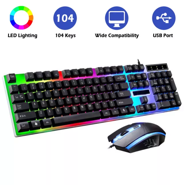 Rainbow LED Gaming Keyboard and Mouse Set Multi-Colored Backlight Mouse